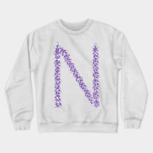 Lavender Letter N Hand Drawn in Watercolor and Ink Crewneck Sweatshirt